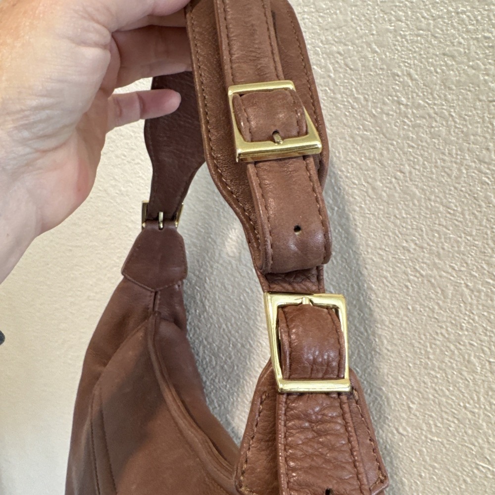 Vtg Y2K Bulga Brown Leather Kisslock Shoulder Bag Purse Satchel Buckle Details‎ - Picture 5 of 16